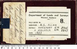 Field book no. 8. R.S. Allan. (Case one). Margaret Rve 5866 + Malcolm Rve 5867 (Coolgardie Goldfi...